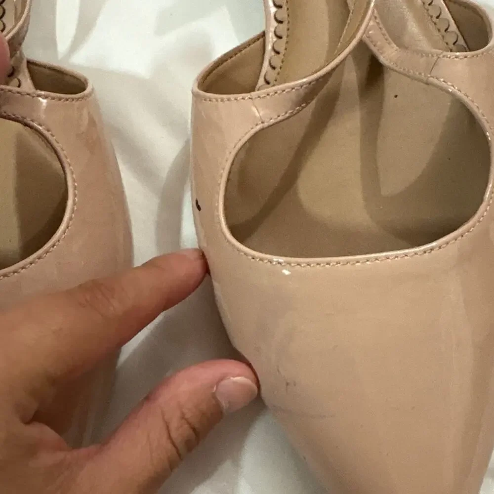 Anthropologie Women 9.5 Leather Cross Strap Flat Shoes Nude Neutral Pink Pointed